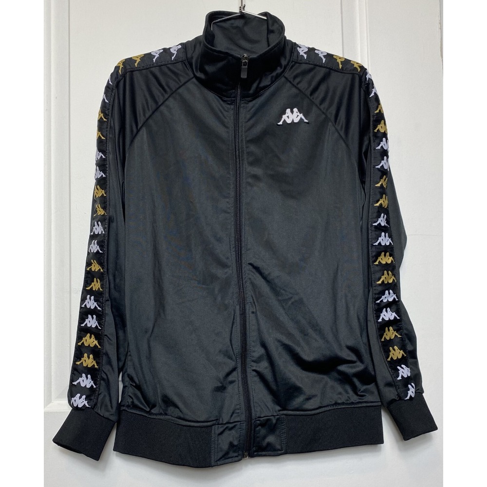Kappa Athletic Track Zip Up Jacket Size Small Black Gold White